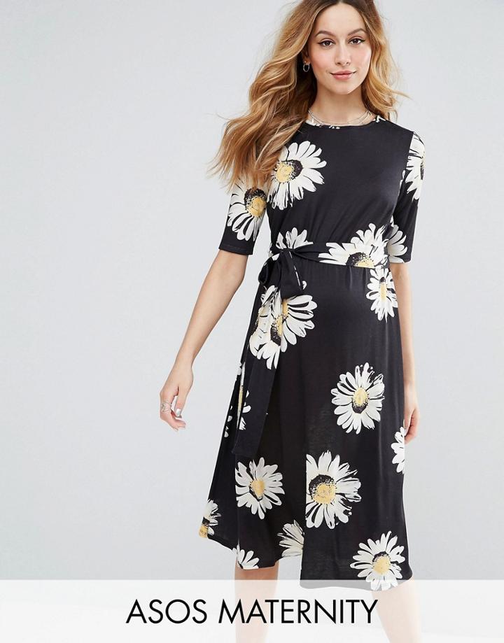 Asos Maternity Midi Dress In Daisy Print - Multi