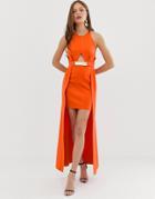 Asos Design Pemium Halter Keyhole Mini Dress With Gold Belt Detail-orange