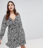 Asos Curve Mono Polka Dot Ruffle Wrap Mini Dress - Multi
