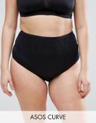 Asos Curve Mesh Insert Supportive Bikini Bottom - Black