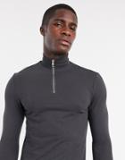 Asos Design Organic Muscle Half Zip Sweatshirt In Washed Black