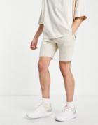 Asos Design Organic Jersey Skinny Shorts In Beige-neutral