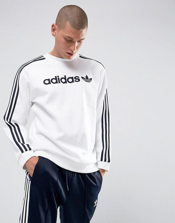 Adidas Originals Adicolor Linear Crew Neck Sweat In White Bk7466 - White