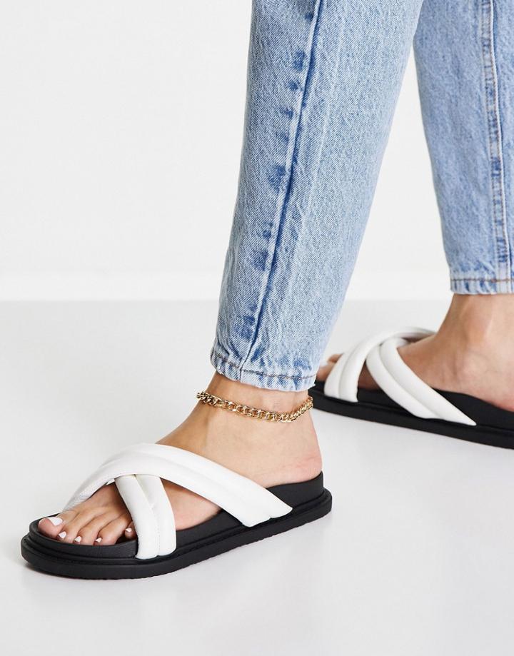 Truffle Collection Padded Flat Slide Sandals In Beige-white