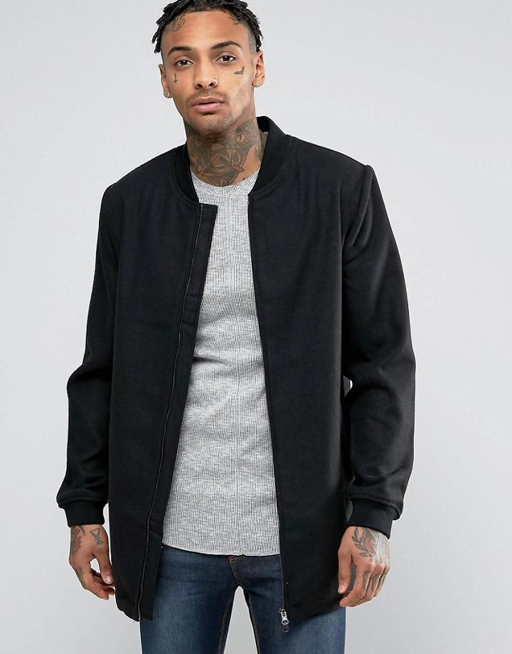 D-struct Longline Wool Blend Bomber - Black