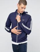 Fred Perry Track Jacket With Taped Sleeves And Hood In Carbon Blue - Blue