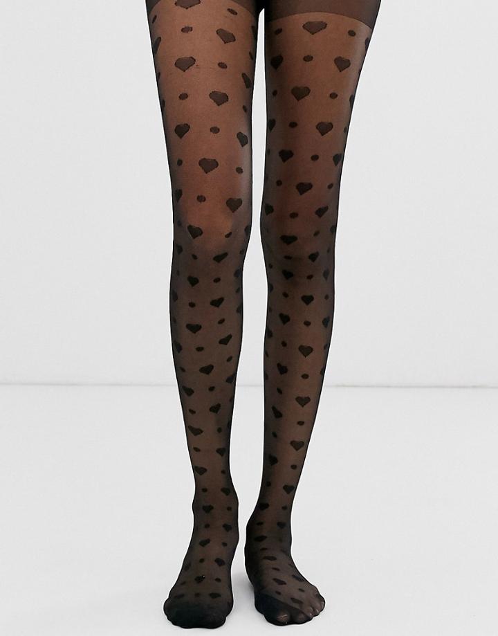 Asos Design 20 Denier Heart And Dot Tights-black