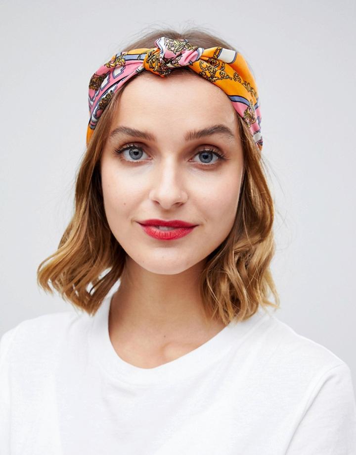 Asos Design Headband In Vintage Scarf Print - Multi
