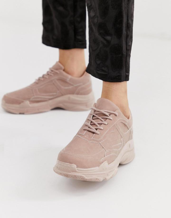Public Desire Blend Pink Color Drenched Chunky Sneakers - Pink