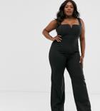 Vesper Curve Plunge Front Wide Leg Jumpsuit In Black - Black