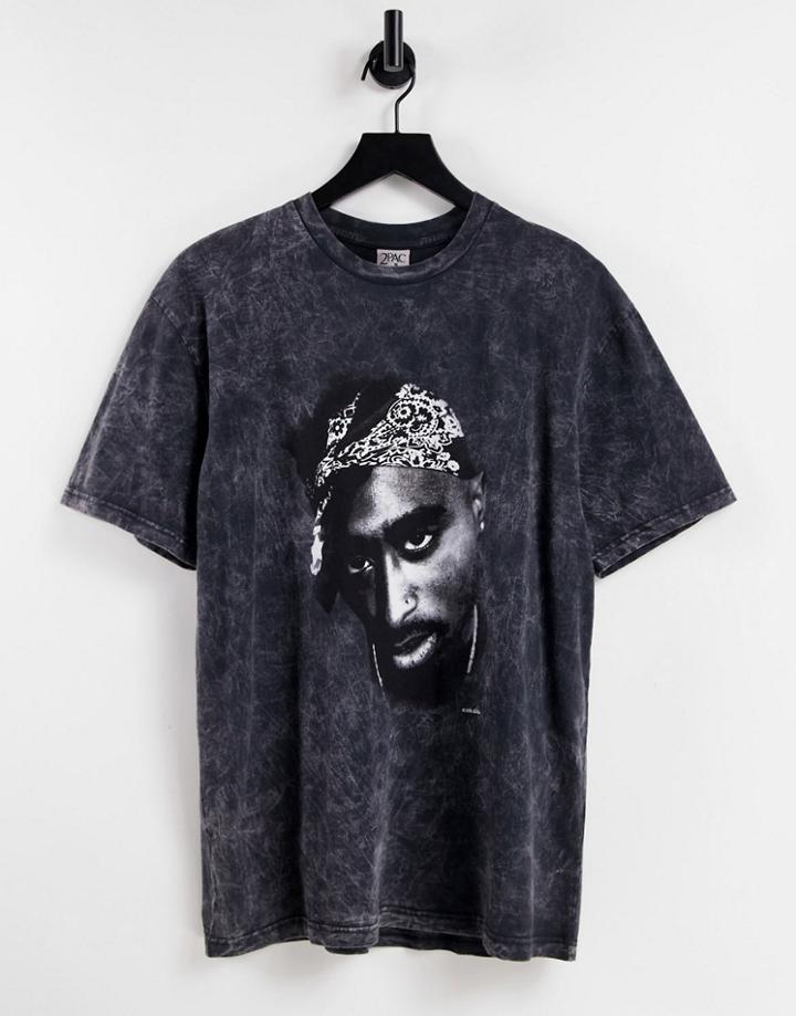 Topman Oversized T-shirt With Tupac Print In Washed Black