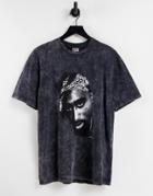 Topman Oversized T-shirt With Tupac Print In Washed Black