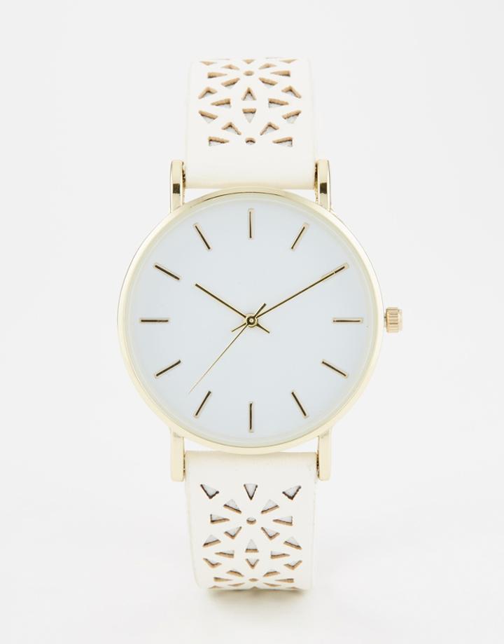 Asos Cut Out Detail Strap Watch - White
