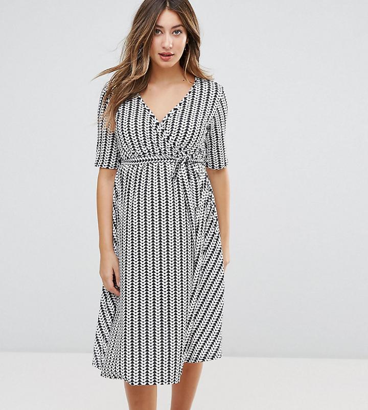Bluebelle Maternity Wrap Midi Dress With Tie Waist With Geometric Print - Multi