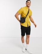 Asos Design Slim Fit Cotton Oxford Shirt In Mustard With Grandad Collar-yellow