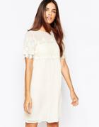 Warehouse Lace Smock Dress - Cream