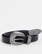 Asos Design Faux Leather Western Belt In Black With Oversized Buckle