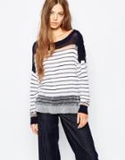 Sportmax Code Knit Top With Sheer Hem In Stripe - 001 Navy Stripe