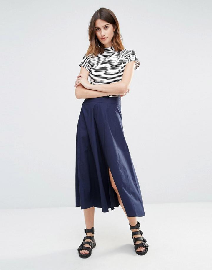 Warehouse Full Midi Skirt - Navy