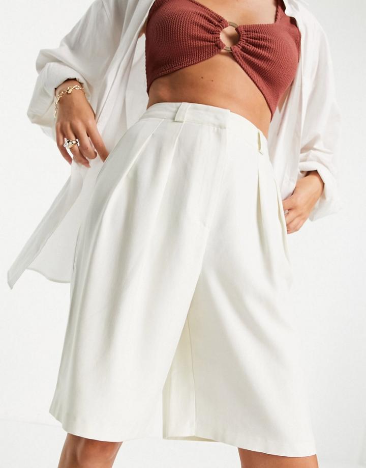 Asos Design Soft Tailored Bermuda Shorts In Cream-white