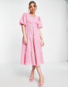 Miss Selfridge Broderie Wrap Midi Dress In Hot Pink