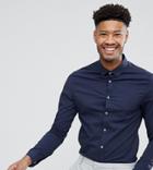 Asos Tall Skinny Formal Work Shirt With Dobbie Texture - Navy