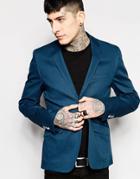 Devil's Advocate Skinny Fit Satin Suit Jacket - Blue