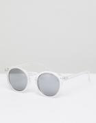 Asos Design Round Sunglasses In Iridescent Crystal With Smoke Lens - Clear