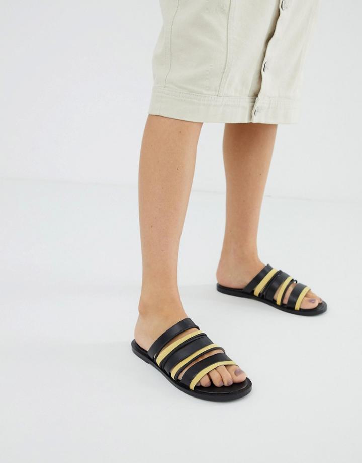 Asos Design Fitchy Leather Multi Strap Mules-black