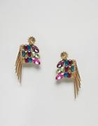 Asos Design Earrings With Multicolor Jewels And Stick Design In Gold - Gold