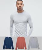 Asos Extreme Muscle Fit Long Sleeve T-shirt 3 Pack Save - Multi