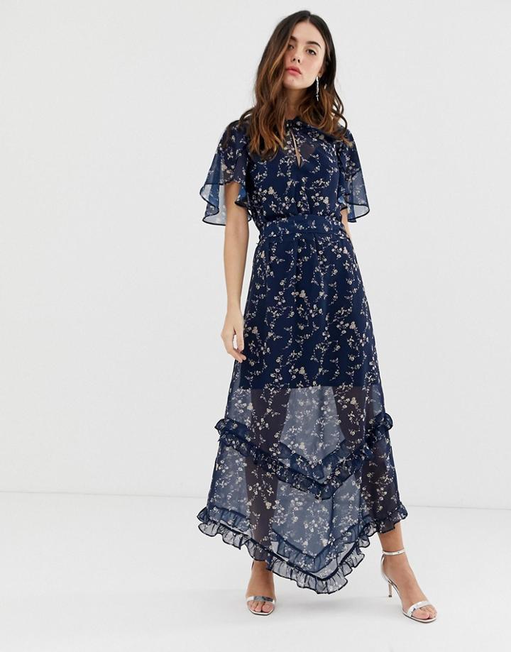 Keepsake Daybreak Floral Midaxi Dress-blue