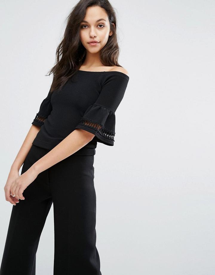Miss Selfirdge Frill Sleeve Bardot Top - Black