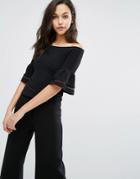 Miss Selfirdge Frill Sleeve Bardot Top - Black