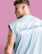 Asos Actual Athleisure Oversized Sleeveless T-shirt With Front And Back Logo Prints In Light Blue-blues