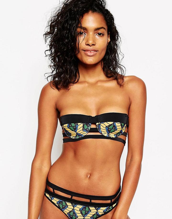 Asos Bright Block Print Cupped Lattice Bikini Top - Multi