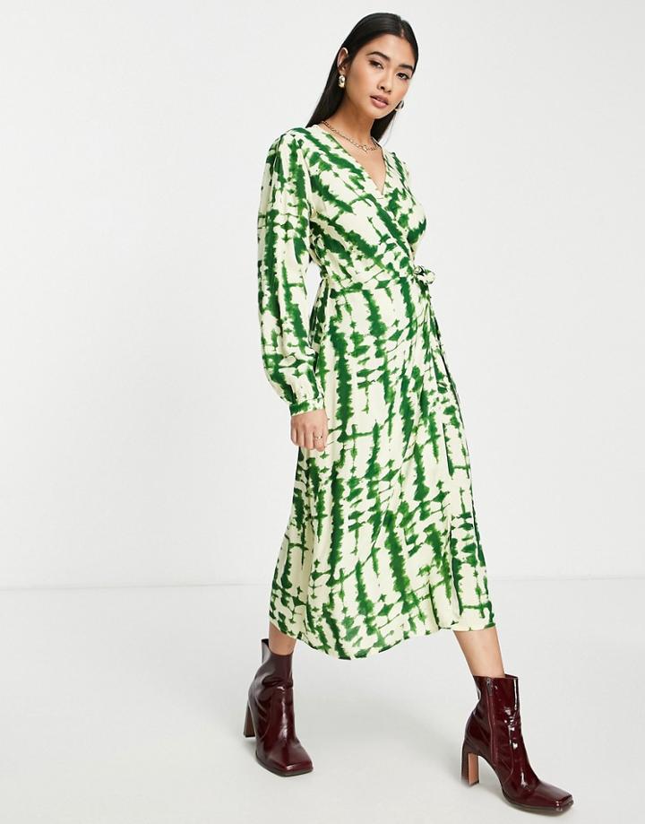 Y.a.s. Melina Printed Long Sleeve Wrap Dress In Green