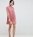 Asos Design Tall Pleated Trapeze Mini Dress-pink
