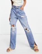 River Island 90's High Rise Jeans In Mid Authentic Blue-blues