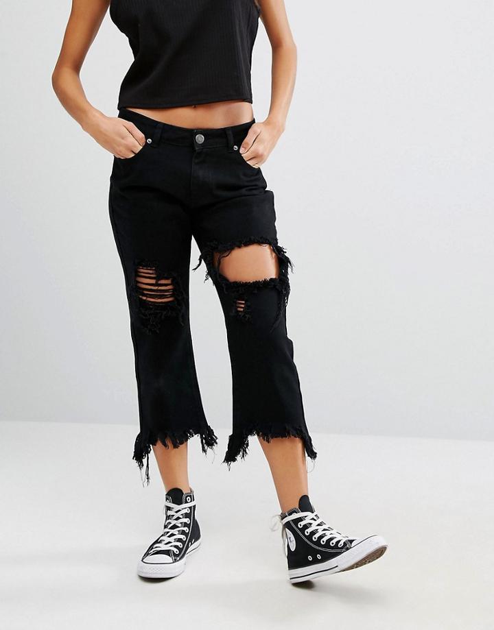Liquor & Poker Distressed Cropped Bootcut Jeans - Black