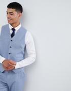 Asos Design Wedding Skinny Suit Vest In Light Blue Herringbone - Blue