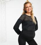 Flounce London Maternity Gym Fishnet Insert Cropped Sweater In Black