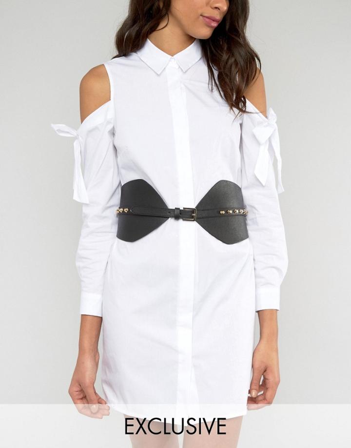 Pieces Allison Gold Stud Waist Belt - Black