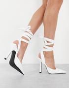 Public Desire Anushka Tie Ankle Pumps In White Pu
