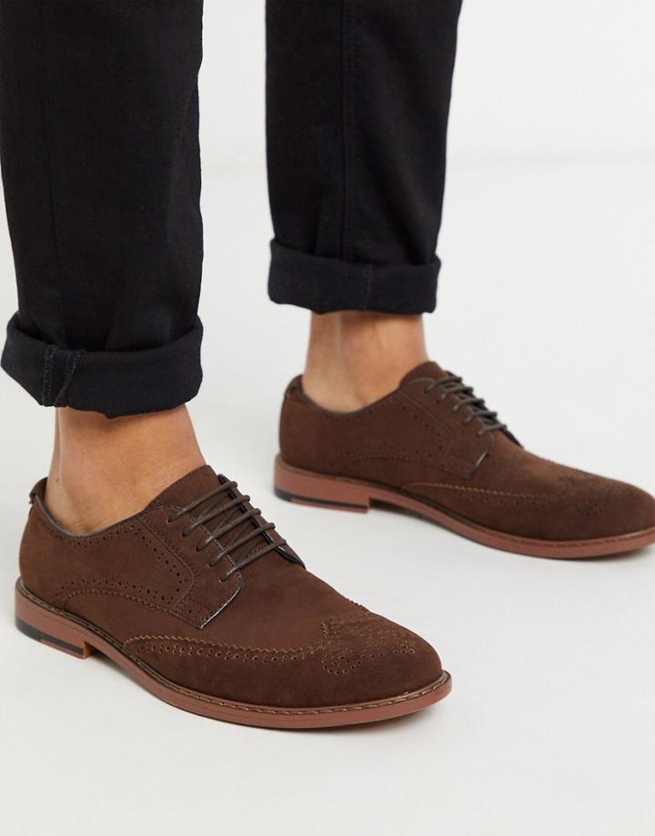 Asos Design Brogue Shoes In Brown Faux Suede