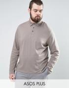 Asos Plus Long Sleeve Jersey Polo - Gray