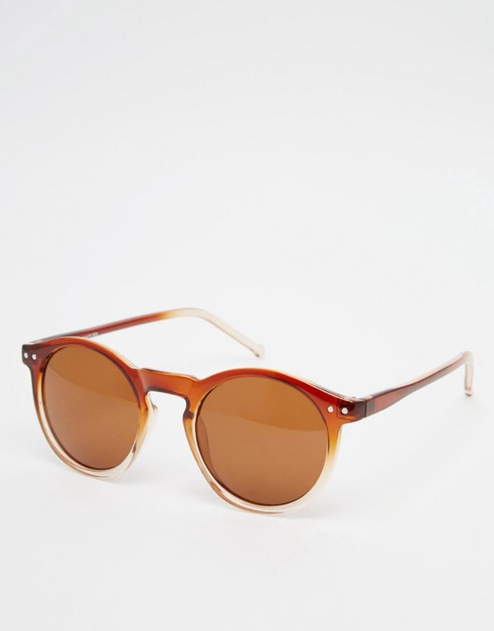 Asos Keyhole Round Sunglasses With Brown To Clear Fade Frame - Brown