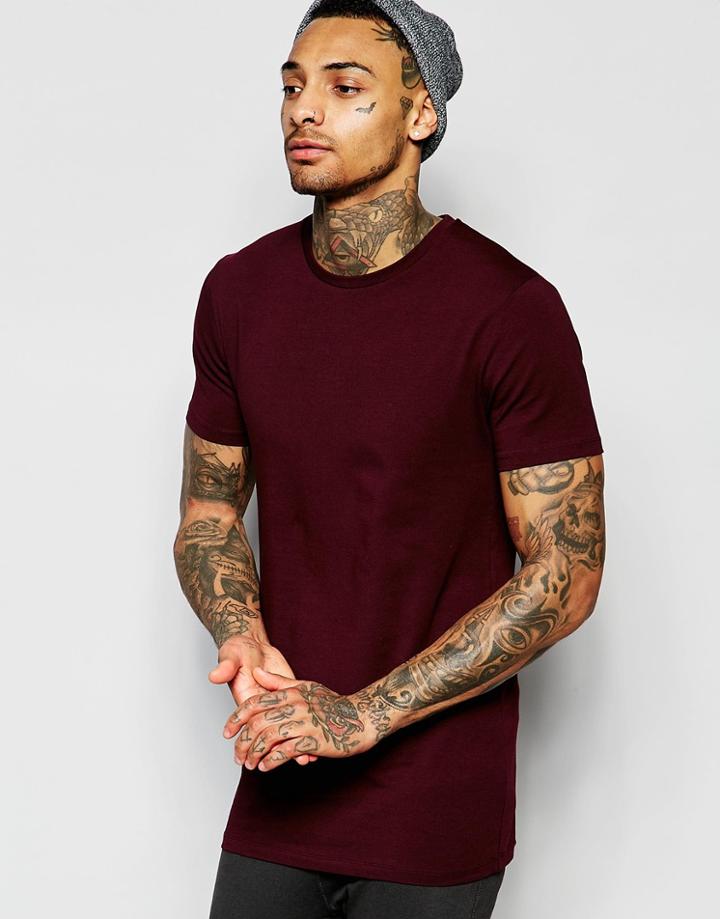 Asos Longline Muscle T-shirt In Oxblood - Oxblood