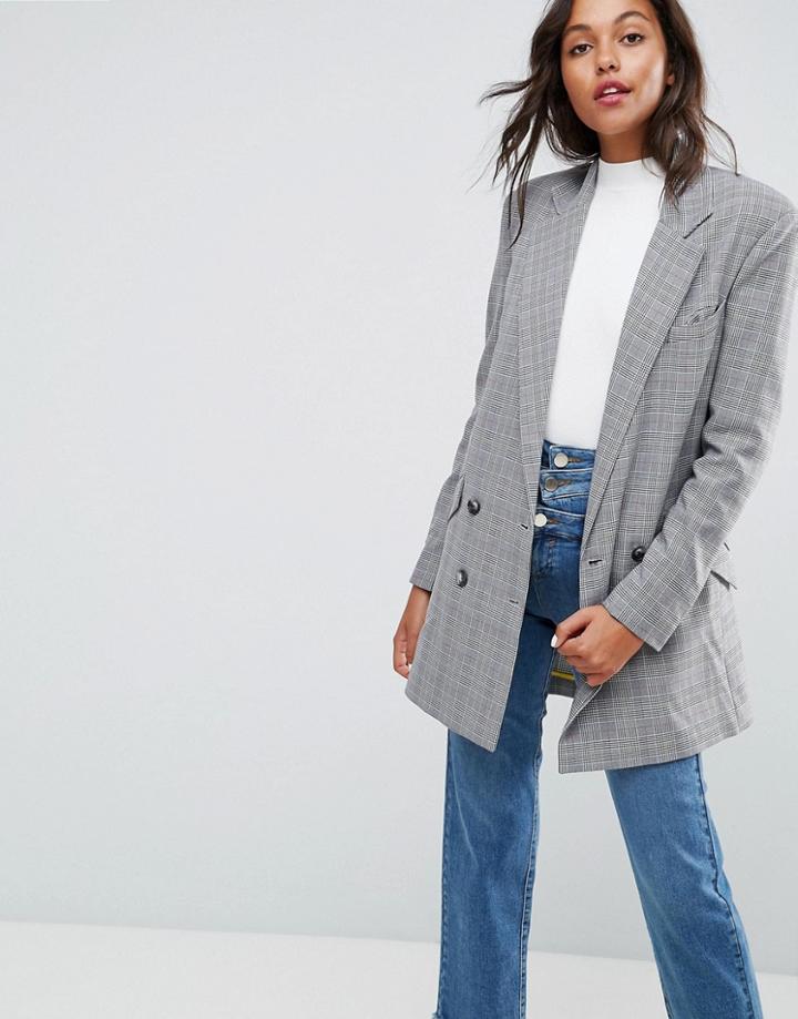 Asos Longline Blazer In Check Print - Multi