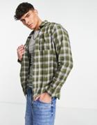 Selected Homme Organic Cotton Blend Slim Fit Plaid Shirt In Khaki Green